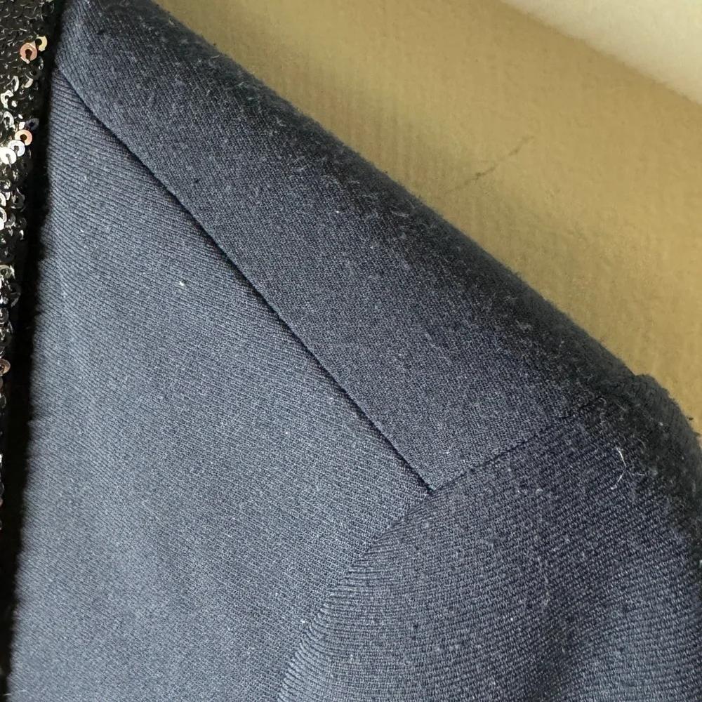Maison Scotch Navy Blue Black Sequin Single Button Closure Tuxedo Blazer Size 1